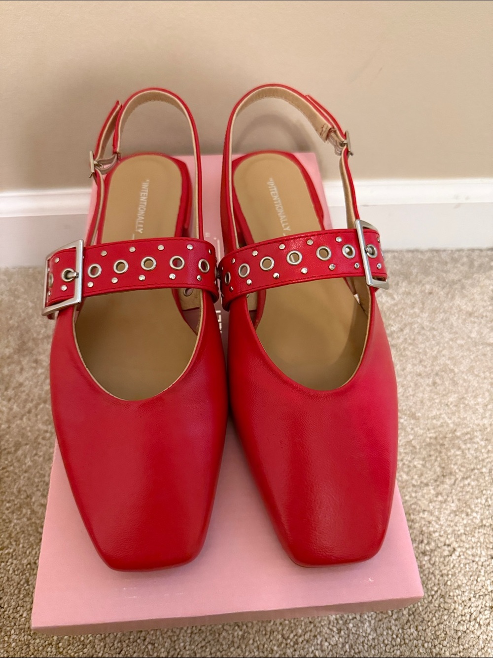INTENTIONALLY BLANK Red Studded Slingback Mary Jane Flats-NEVER WORN